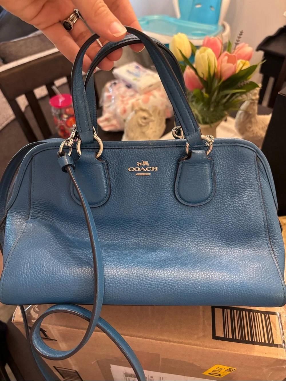 Coach Pebble Leather Satchel with silver Hardware